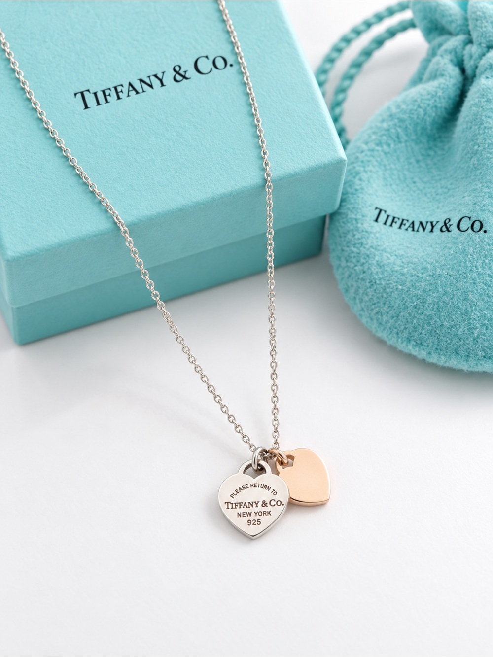 Tiffany & Co. Return to Tiffany Double Heart Necklace Silver Rubedo Rose Gold 16